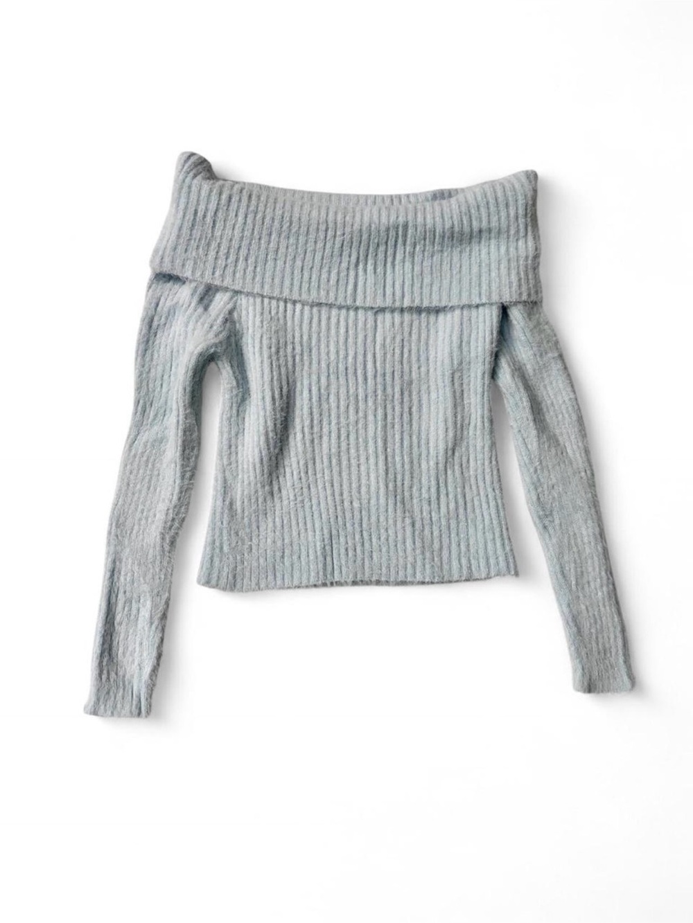 shein y2k blue  fitted off the shoulder sweater